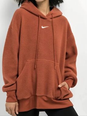 NIKE Women’s  Sportswear Rugged Plush Burnt Orange Fleece Hoodie XL Oversized